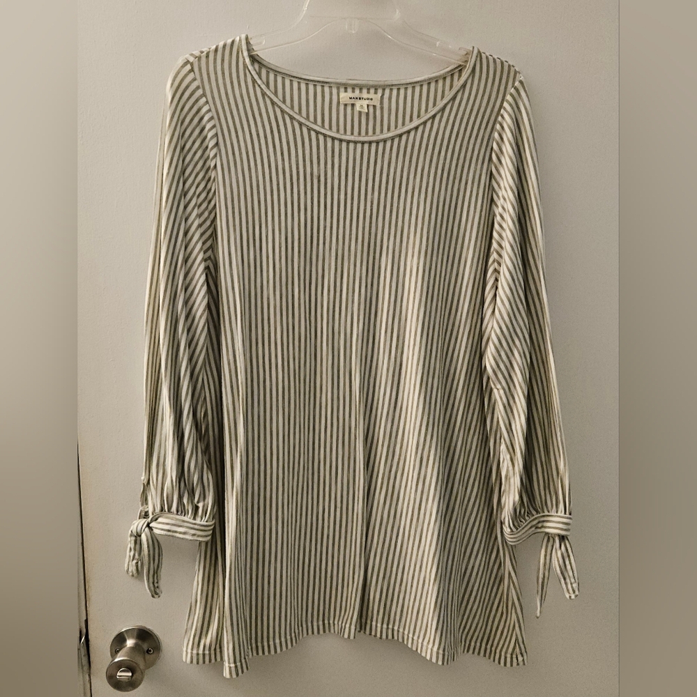 Max Studio Cream and Green Striped Tunic